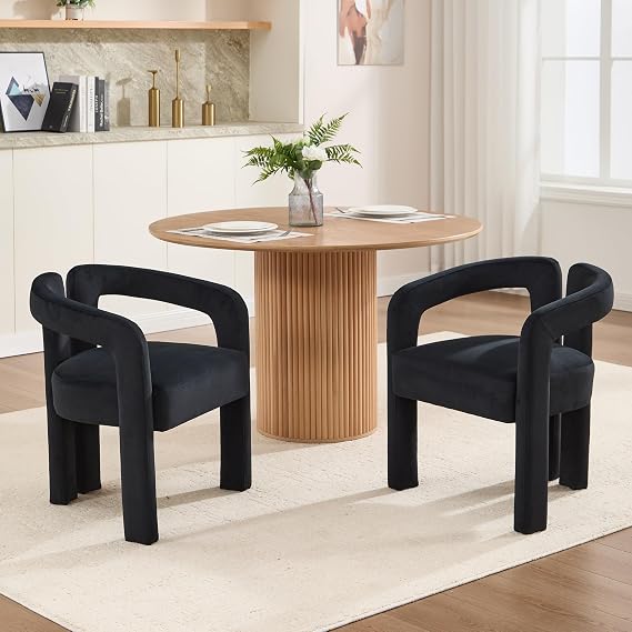 Velvet Dining Chairs Set of 2, Upholstered Accent Side Chairs, Black