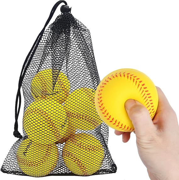 Foam Baseballs 6-Pack - Soft Practice Baseball Training Foam Balls for Kids with Drawstring Bag, Saft for Youth Beginners Batting, Fielding, Hitting, Pitching and Throwing