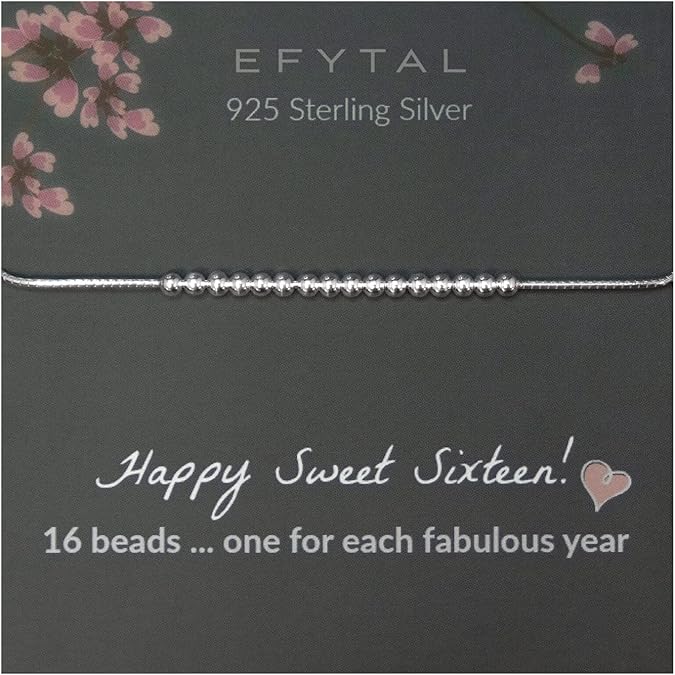 EFYTAL Sweet 16 Gifts, 925 Sterling Silver Sweet Sixteen Bracelet for 16 Year Old, 16th Birthday Gifts, Sweet 16 Birthday Decorations, 16th Birthday Party