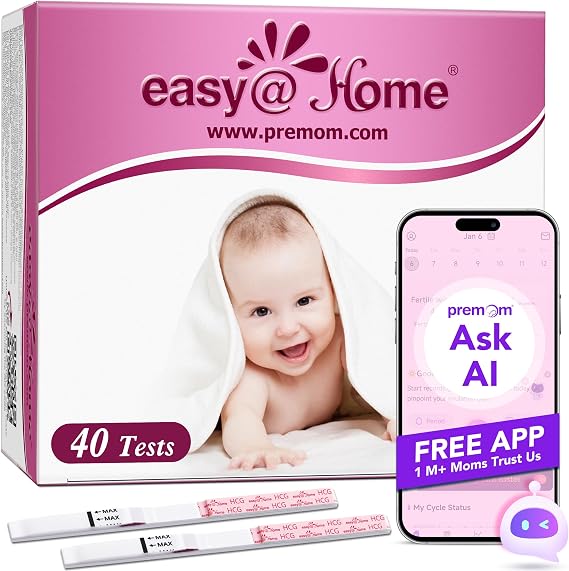 Easy@Home Pregnancy Test Strips for Early Detection: 40 x hCG Pregnancy Test 10 MIU/mL with Premom App Support