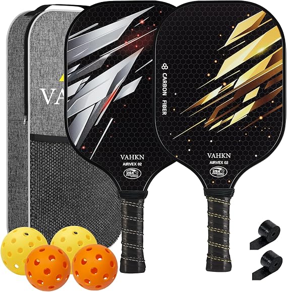 Pickleball Paddles,Pickleball Paddles Set of 2-Carbon Fiber Pickle Ball Paddle 2 Pack for Men and Women-Lightweight,Control & Power Racket Set Equipment with Bag & Balls