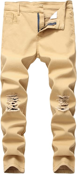 Boy's Skinny Fit Ripped Destroyed Distressed Stretch Slim Jeans Pants