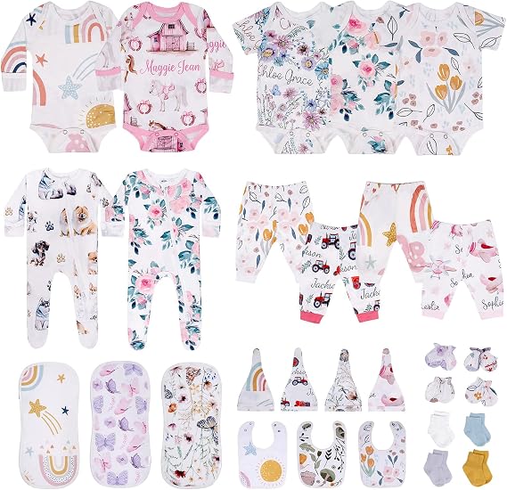 30 Piece Newborn Layette Gift Set for Girls, 0-6 Months Baby Clothes Set for Infants Essentials, Baby Shower
