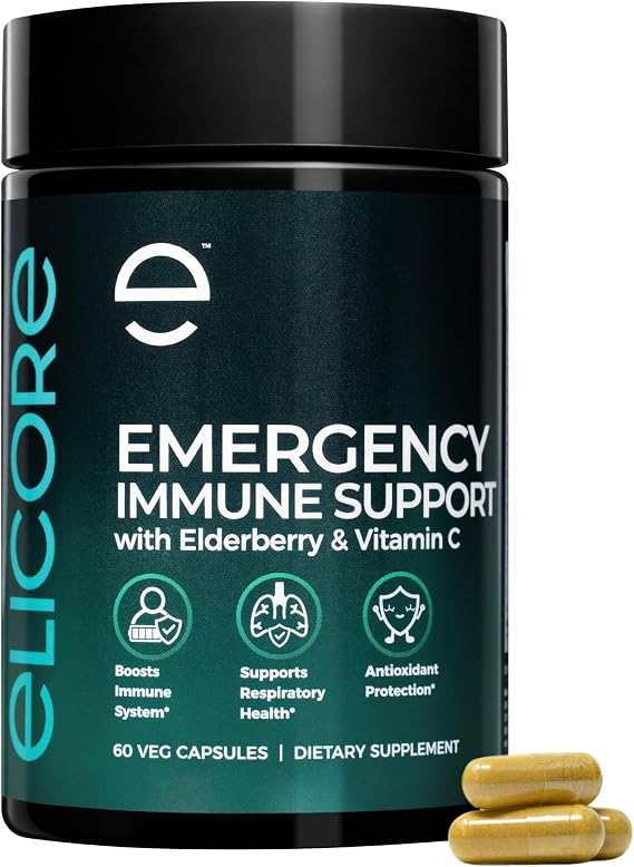 Premium Emergency Immune Support Supplement Immune Booster for Adults Vitamin C, E, B6, Zinc, Elderberry, Echinacea, Garlic & Turmeric Gluten Free, Vegan Friendly 60 Capsules