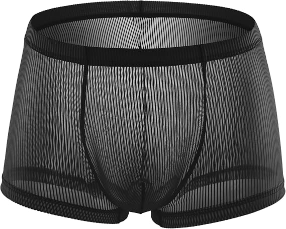 Mens Mesh Trunks Underwear Sexy See-Through Lace Boxer Briefs Breathable Soft Lightweight Loose Underpants