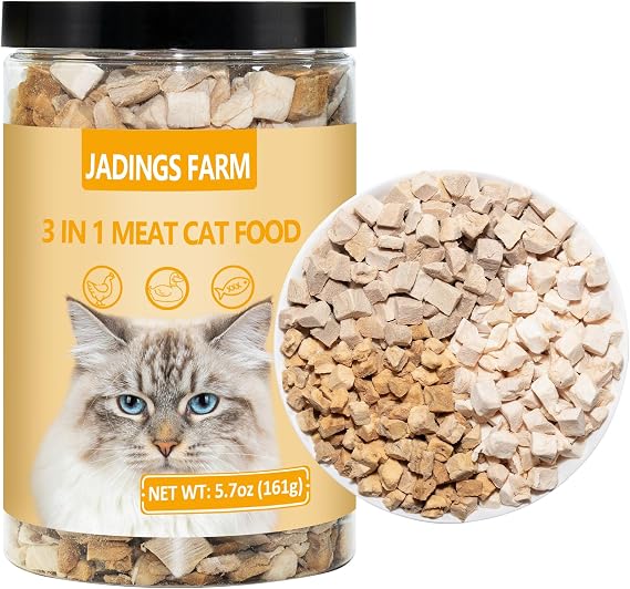 Freeze Dried Cat Food, 3 in 1 Natural Freeze Dried Meat - Chicken, Duck, and Salmon Recipe for Cats, Grain-Free Protein Rich Cat Kitten Food 5.7oz