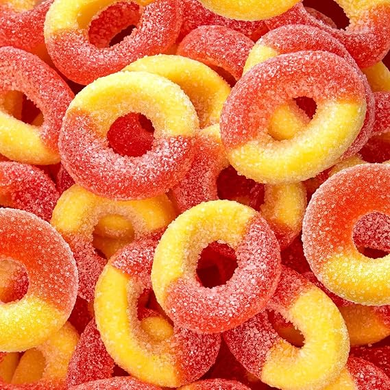 Peach Rings Gummy Candy, Classic Sweet & Sour Candy, 1 Lb Bag