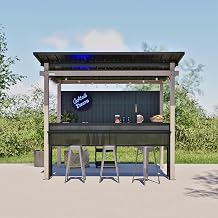 Sojag Barilo 8.5' x 8.5' Modern Patio Entertainment Bar Gazebo with ACP Counters and Tool Hooks, Wood Finish