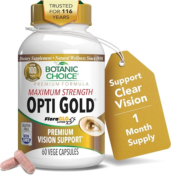 Botanic Choice Opti Gold Lutein & Bilberry Eye & Vision Support 60 Capsules | With Taurine, Vitamin a & Alpha Lipoic Acid. Antioxidant Formula for Eyesight Support. Maximum Strength for Men & Women