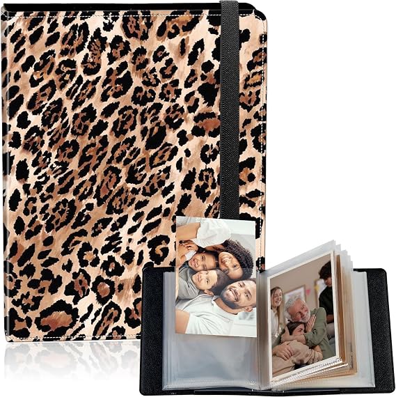 120 Pockets 4x6 Photo Album, Large Capacity Photo Album 4x6 Holds 120 Photos, Small PU Leather Cover Photo Albums for Baby Family Anniversary Wedding Pictures, Leopard Print