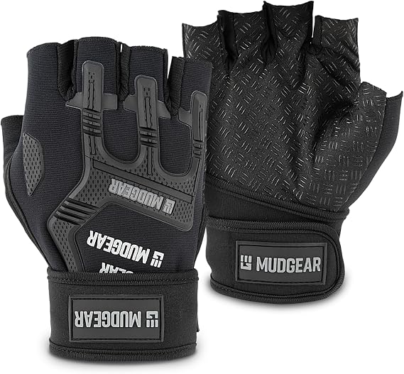 MudGear Gloves - Durable Fingerless Workout Gloves with Wrist Support for Obstacle Races and Fitness Training, Improves Grip, Protects Hands, Boosts Performance