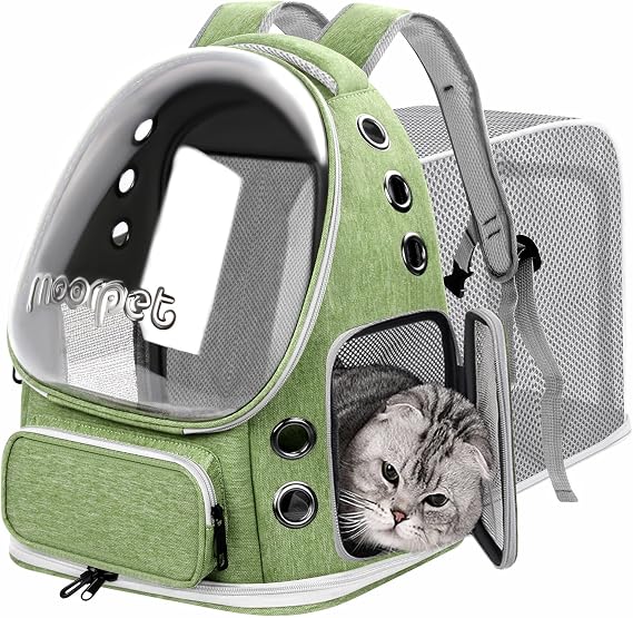 Cat Bubble Backpack Carrier, Expandable Breathable Pet Backpack for Cats Dogs Up to 20 lbs, Airline Approved Foldable Transparent Travel Carrier for Small Pets, Green