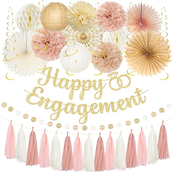 Roetyce Engagement Party Decorations, Champagne Pink Glitter Happy Engagement Banner, Almost Married/Just Engaged Photo Background, Gold Congratulations Wedding Bachelorette Backdrop Decor