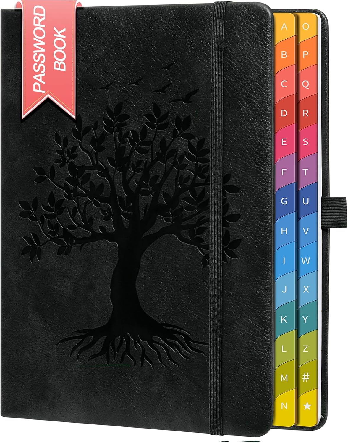 Password Book with Colorful Alphabetical Tabs, 8.4 x 5.8 Hardcover Password Keeper Organizer for Managing Internet Website Addresses and Logins, Ideal Gift for Home and Office - Black