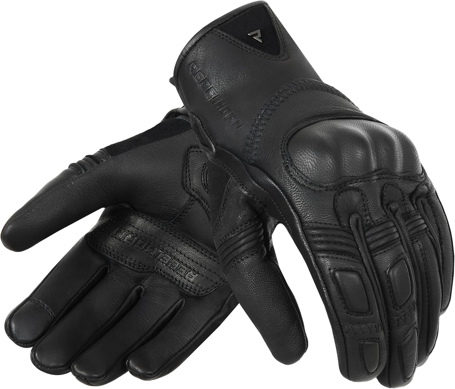 REBELHORN Thug II Motorradhandschuhe Herren | Ziegenleder | SAS-TEC Paneele zur Absorption von Schlag | Atmungsaktives Futter | Unterstützung für Touchscreens