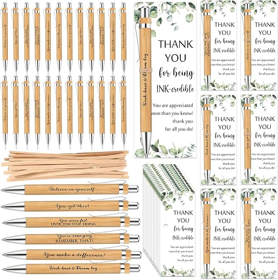Yeaqee 36 Sets Employee Appreciation Bamboo Pens with Thank You Cards | Back to School Appreciation Gift for Staff Teacher Student Nurse Coworker (Believe in Yourself)