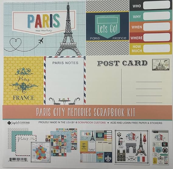Scrapbook Customs Themed Paper & Stickers Scrapbook Kit, Paris City Memories