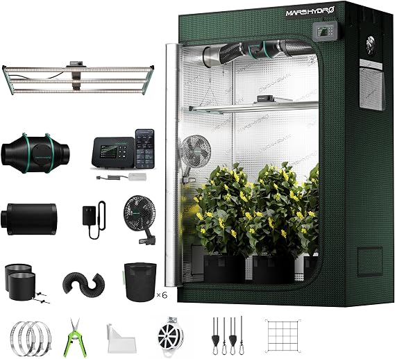 MARS HYDRO 2x4 Smart Grow Tent Kit Pro with WiFi-Integrated Controller 43,320W FC4000 App Dimming Grow Light,2000D Oxford Cloth,High Reflective Mylar,4inch Automatic Ventilation System,Green