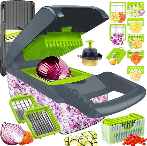 Vegetable Chopper Mandoline Slicer Home Kitchen Appliance Essential Gadget | Pro-Series Veggie Cutter with Container for Food Onion Fruit Salad Potato Christmas Gift House Cooking Supply Tool Item