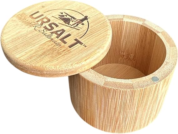 Bamboo Salt Cellar with Magnetic Swivel Lid | Bamboo Salt Container | Bamboo Salt Box. Great For Storing Coarse Sea Salt, Fine Ground Sea Salt or Pepper | 6oz Capacity
