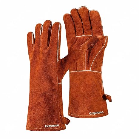 Leather Welding Gloves - Thick Premium Cow Split Leather, Heat Resistant, Welding, Grilling, BBQ & Fireplace
