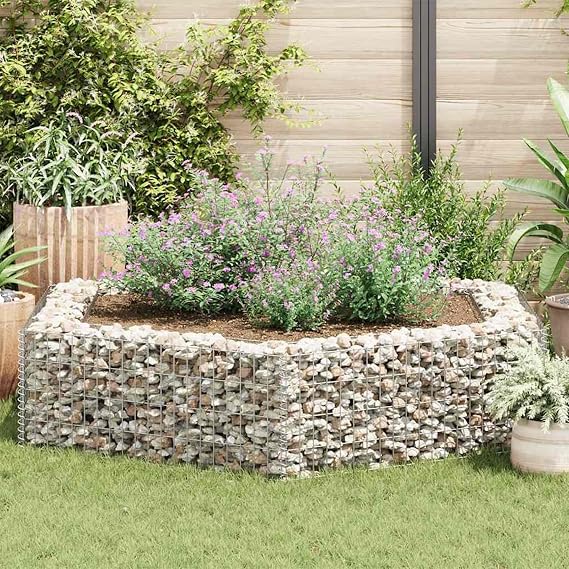 Gecheer Galvanized Steel Gabion Raised Bed Planter, 200x173x40 cm, Silver, High Load Capacity