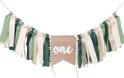 Wild One Highchair Banner - Jungle & Safari Birthday Decorations for Boys First Birthday Party Green