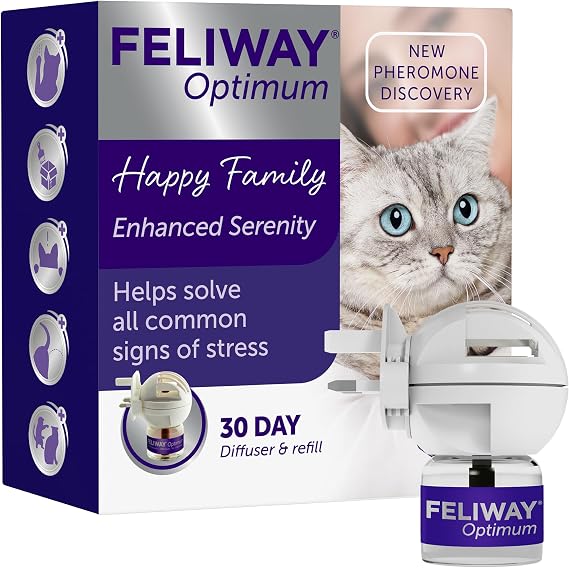 Feliway Optimum 30 Day Cat Calming Odourless Plug-In Pheromone Diffuser Starter Kit, 48ml - Helps Solve Signs of Stress in Cats and Kittens, Veterinary Recommended, Drug-Free, Clinically Proven