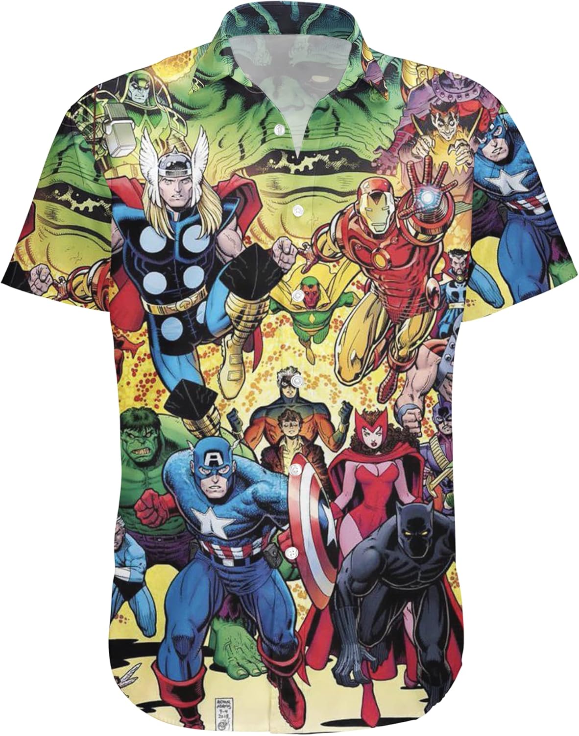 Superhero Hawaiian Button-Down Shirt, Superhero Button-Down Shirt, Funny Superhero Hawaiian Shirt Black