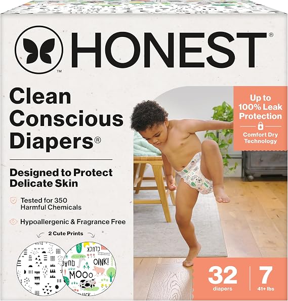The Honest Company Daytime Diapers, Pattern Play, Size 7, 32 Count