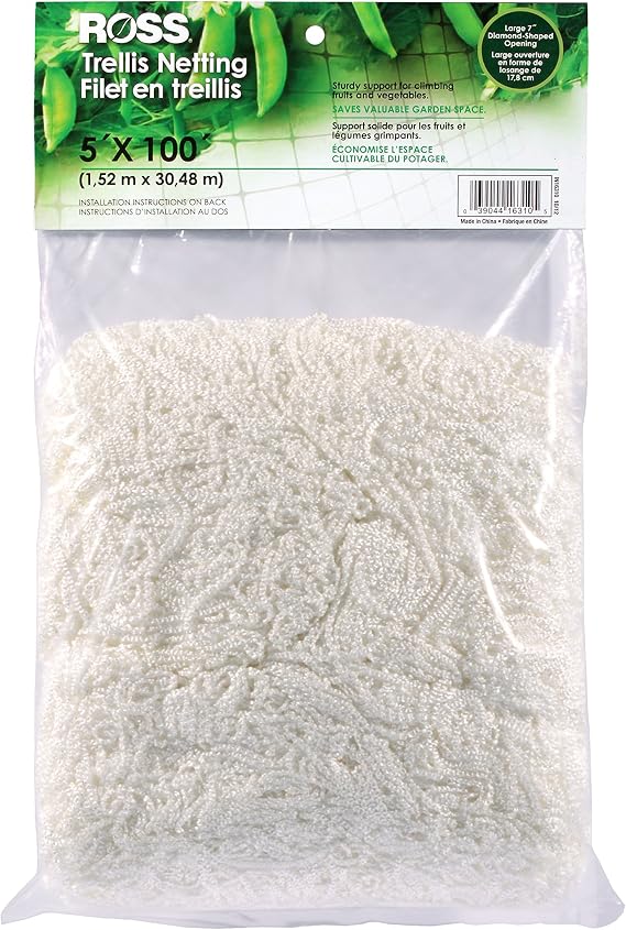 Ross Trellis Netting (Support for Climbing, Fruits, Vegetables and Flowers) White Garden Netting, 5 feet x 100 feet