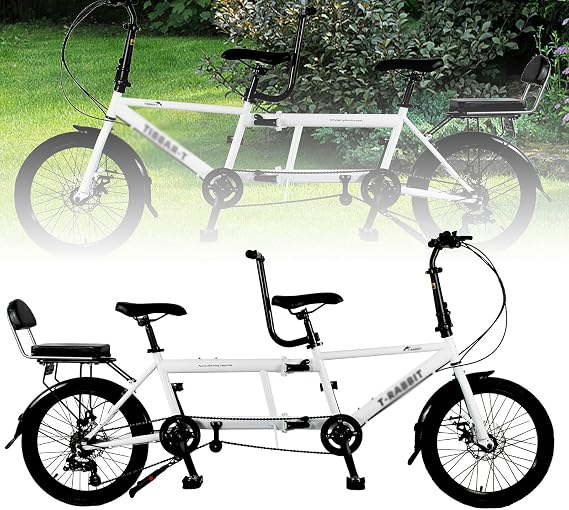 Tandem Bike, City Tandem Bicycle, 20-inch Folding Beach Cruiser Bike, 3 Seaters, 7 Speed Adjustable, Size: 82.7 x 13.8 x 43.3 inches 210 x 35 x 110 cm / 43.3 x 13.8 x 24.4 inches 110 x 35 x 62 cm,