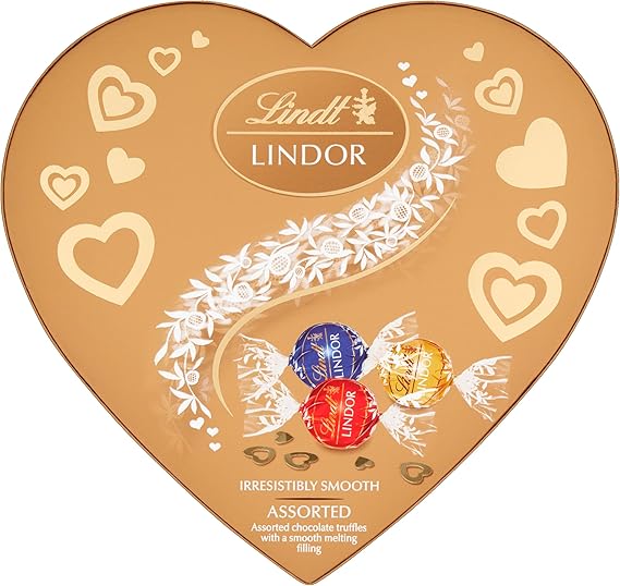 Lindt Lindor Assorted Heart Box Chocolate Truffles – 200g Box (Approx. 16 Balls) – Smooth Filling – Gift, Anniversary, Birthday, Congratulations Treat