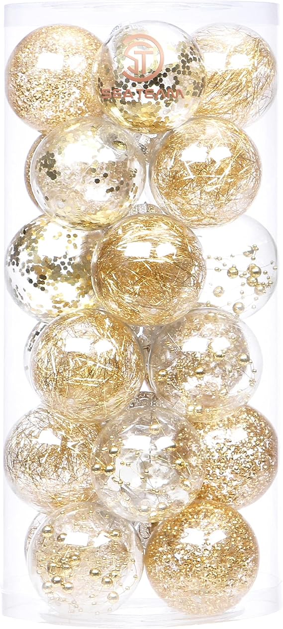 Sea Team 24-Pack Clear Christmas Ball Ornaments with Fillers, Gold