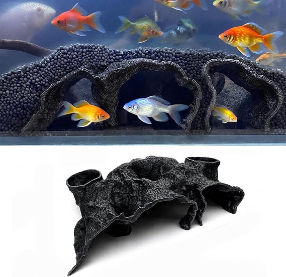 DUS Aquarium Cave Decor, 2-in-1 Fish Hide with Moss Planter Pod