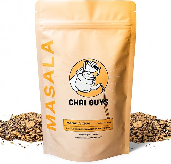 Masala Chai Tea CTC BOP Loose Leaf Blend with Cinnamon, Ginger, Cardamom &amp; Cloves – Spiced Indian Tea, Enjoy Hot, Cold, or as a Chai Iced Latte, 125g – Chai Guys