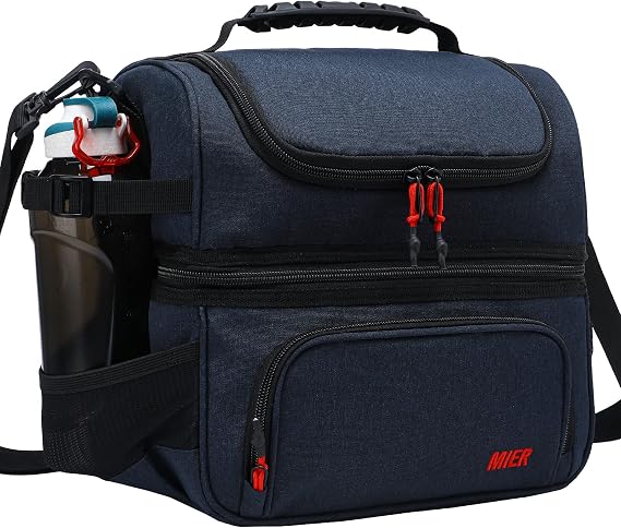 MIER Leakproof Lunch Bag for Men Women with Double Decks, Dark Blue, 15L