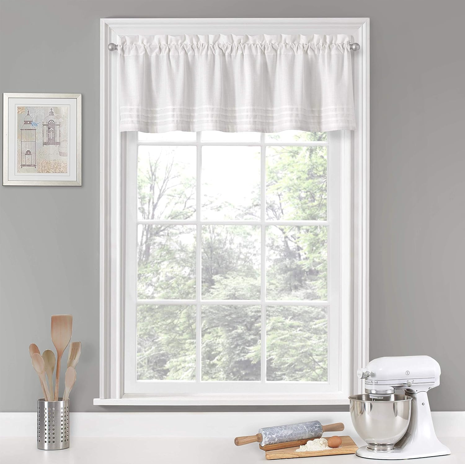 Vue Kingsbury Short Valance Small Window Curtains Bathroom, Living Room and Kitchens, 52 x 14, White