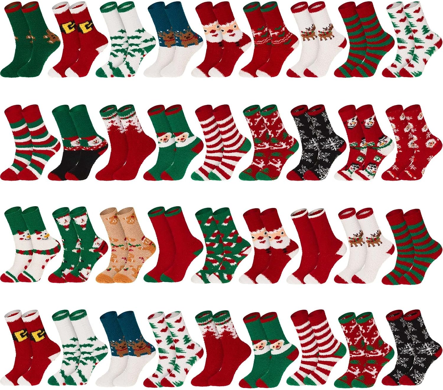 36 Pairs Christmas Fuzzy Socks Women Winter Warm Sock Bulk Xmas Snowman Fluffy Socks Xmas Gifts Holiday Novelty Colorful Patterns Santa Socks