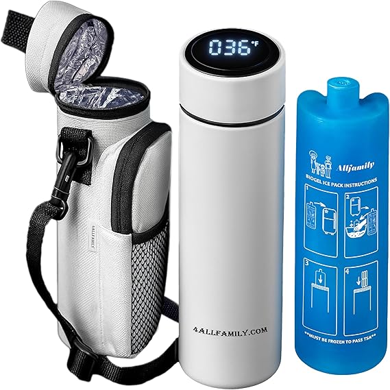 4ALLFAMILY Nomad Medium Pro Insulin Cooler Travel Case - White | TSA-Approved Insulin Cooler with Biogel Ice Pack, Temperature Display, and Insulated Bag for Portable Medication Storage