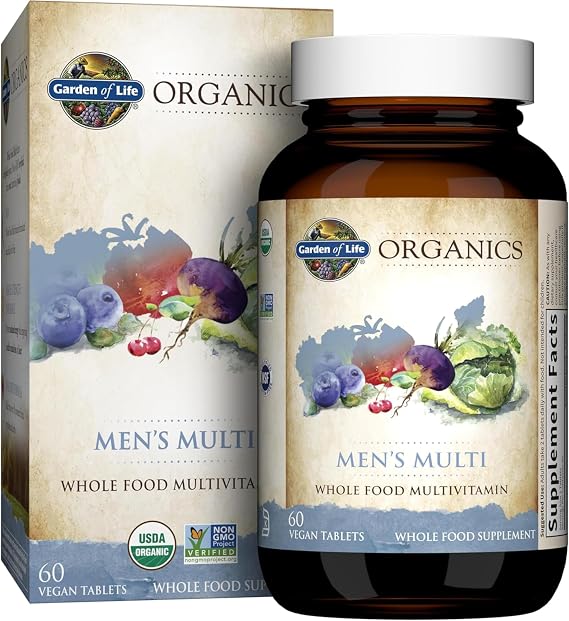 Garden of Life Organics Men's Multivitamin with Prostate Support, B12 & Vitamins Vegan Daily Whole Food Multivitamin, Non-GMO, Certified Organic, 60 Tablets