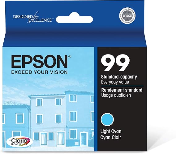 Epson 99 Genuine Ink Standard Capacity Light Cyan Ink Cartridge T099520 | Claria Hi-Definition Technology for Artisan 700 710 725 730 800 810 835 837 Inkjet Printers
