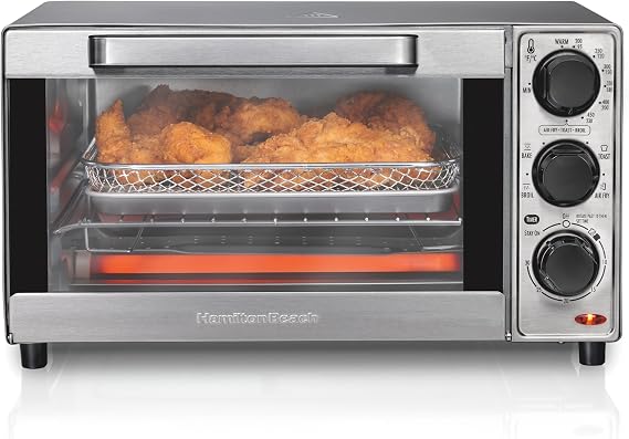 Hamilton Beach 4 Slice Countertop Air Fryer Toaster Oven Combo | Air Fry, Bake, Broil, Toast | 30 Minute Timer | Automatic Shut Off | 200 to 450oF Adjustable Temp | Stainless Steel | 31403J