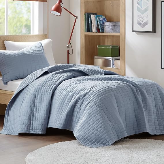 Comfort Spaces All Season, Lightweight, Coverlet Bedspread Bedding, Matching Shams, Microfiber, Blue, Quilt Twin/Twin XL(66"x90") | Soft Cozy Lightweight Summer Twin XL Coverlet for College Dorm, Quilted Extra Layer, Modern Casual Bedroom Decor, OEKO-TEX