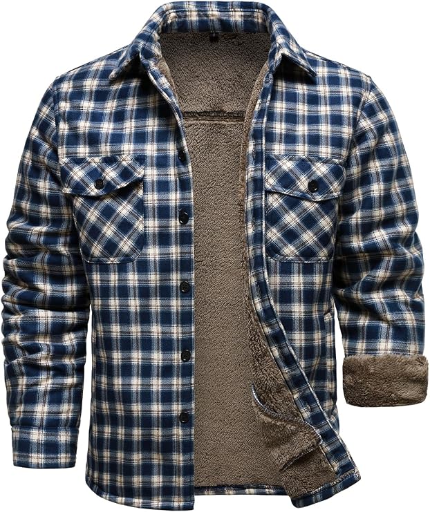 HOOD CREW Mens Sherpa Lined Flannel Shirt Jacket | Plaid, Winter Fleece Jackets, Shacket Coats, Button Down, Warm, Pockets