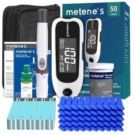 Metene S Blood Glucose Monitor Kit, 50 Test Strips, No Coding