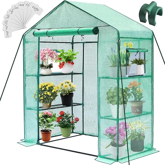Greengro Greenhouse, 28 x 57 x 76'' Walk in Greenhouses for Outdoors Indoor | Small Plant Green House with Screen Windows, 3 Tiers 4 Shelves, Durable PE Cover, Portable for Outside Garden Patio Backyard