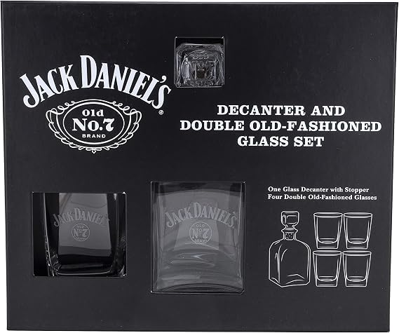 Jack Daniels Licensed Barware White Bug Logo Decanter Gift Set, Clear