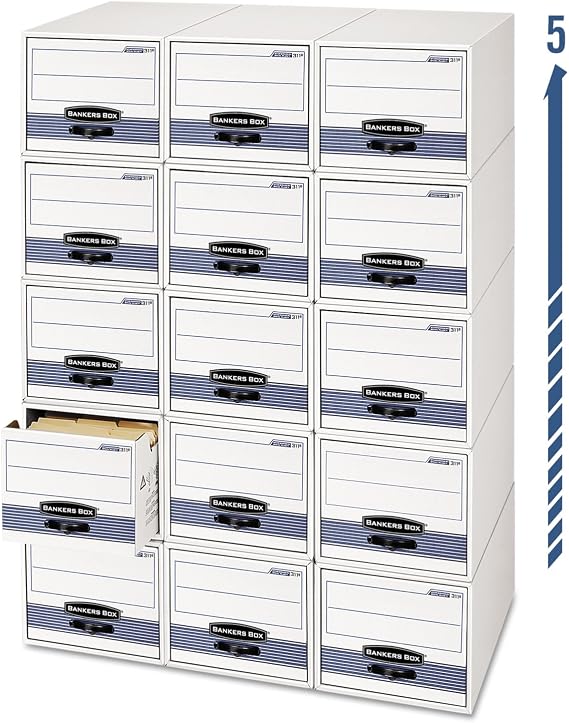 Bankers Box 6 Pack STOR Extra Space Saving Filing Cabinet, Stacks 5 High, Letter, White/Blue