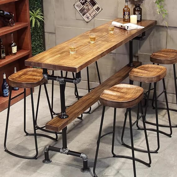 Solid Wood Bar Height Table,Industrial Counter Height Kitchen Dining Table,Rectangular Bar Table Tall Pub Table Narrow Sofa Table,No Stool(78.7", Brown)